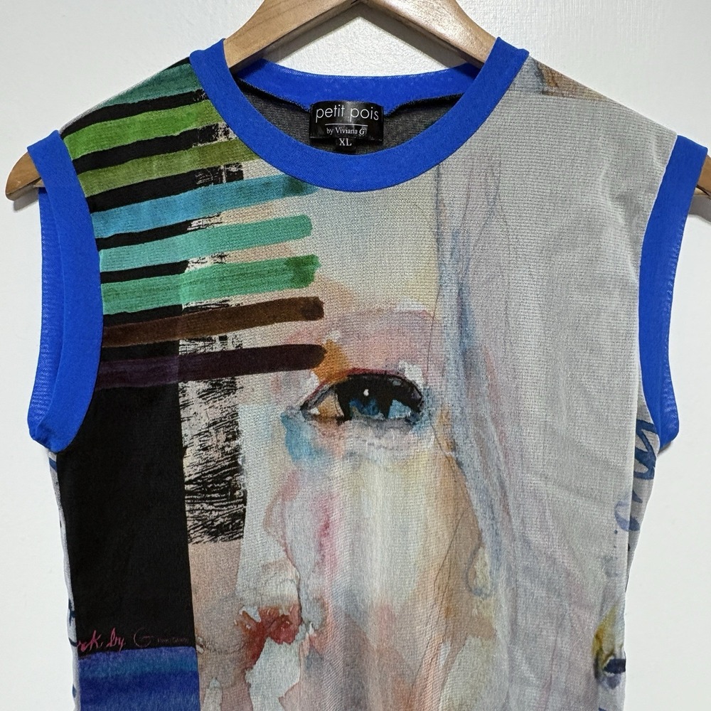 Petit Pois Viviana G Top Womens XL Sleeveless Colorful Mesh Abstract Avant Garde - Picture 2 of 10